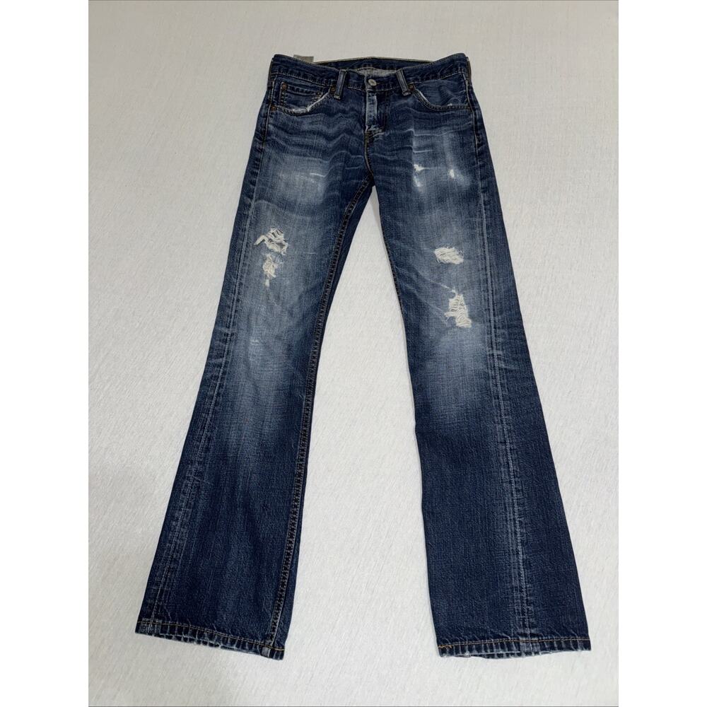 Levis 527 Low Boot Cut Jeans Mens 29x30 Dark Denim Pants Distressed EUC